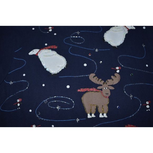 Saul Away Women’s Skating Polar & Moose Christmas Sweater Size S Blue  Sequins - Picture 3 of 7